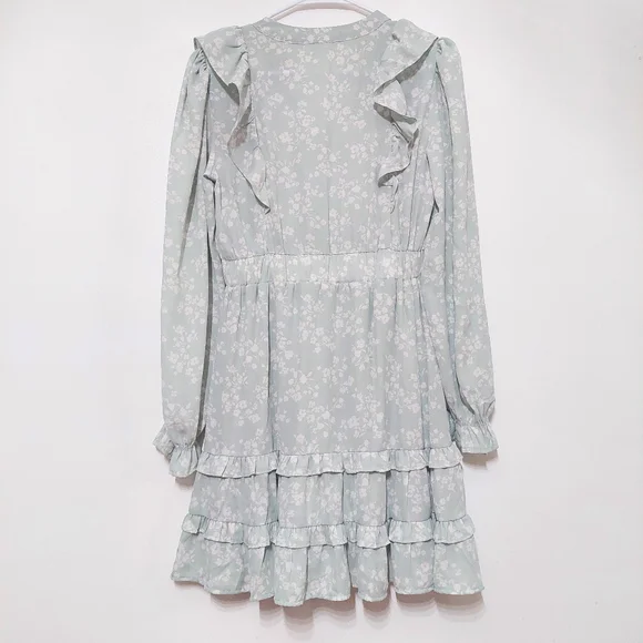 By The River Mint Floral Ruffle Dress Cottagecore Boho Sheer Mini S Spring - Picture 9 of 9